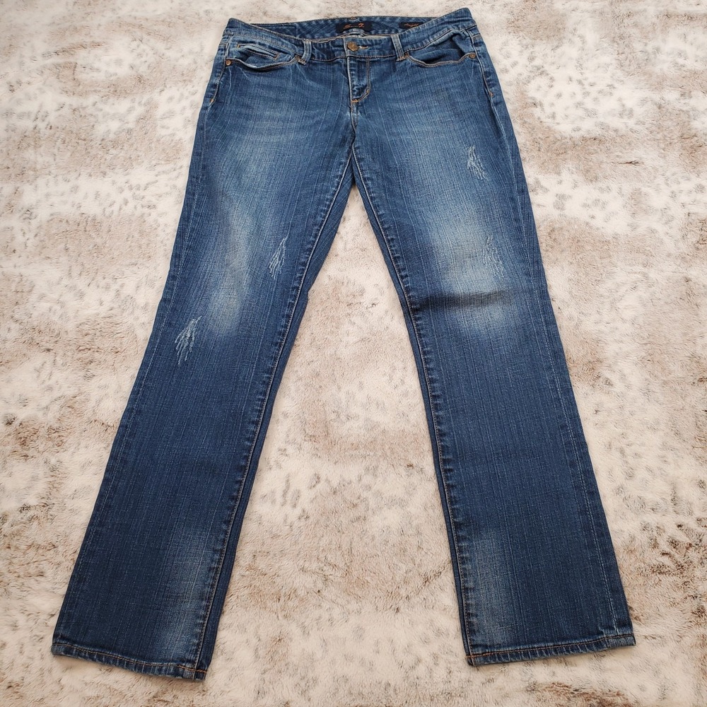 Vintageβ Seven7 Mid Rise Straight Jeans Women's Size 8 Distressed Medium Wash